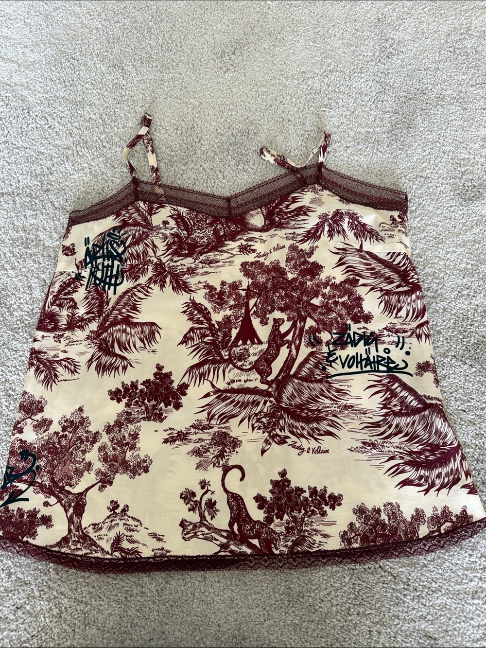 Cream and Burgundy Tropical Print Cami